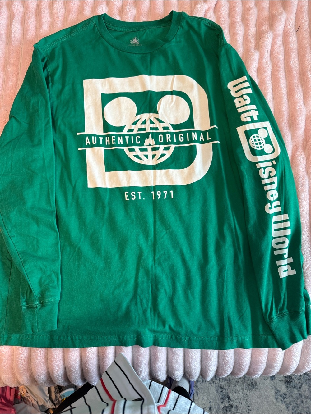 Disney Green Long Sleeve Tee with White Walt Disney World Logo